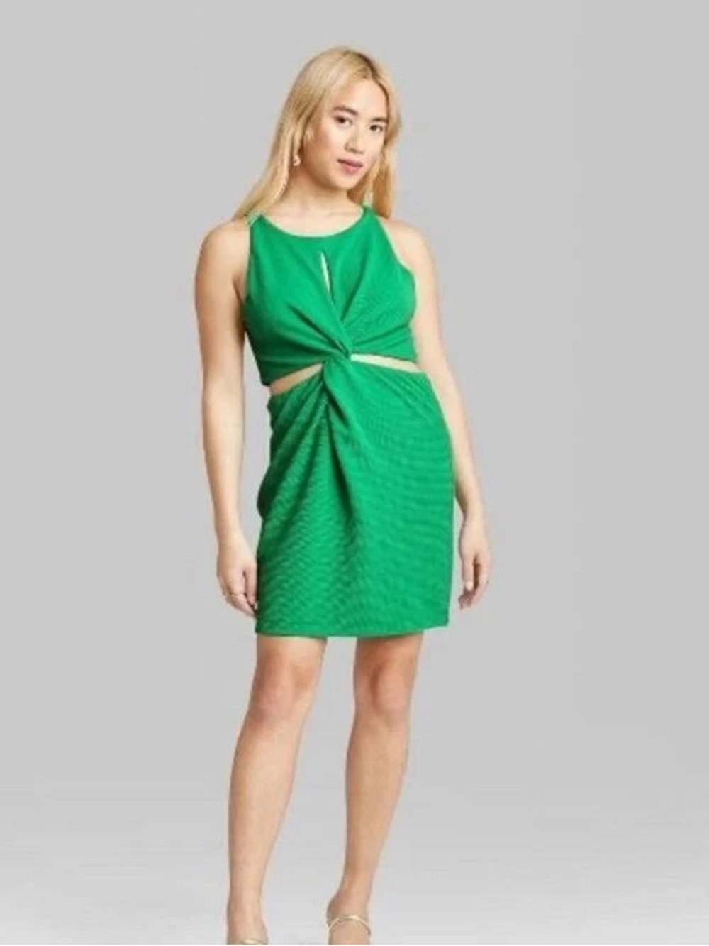 Wild Fable sleeveless twist-front mini bodycon dress with side cutouts green XS